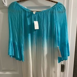 Cool teal/white blouse type top never worn brand new w/tags